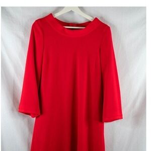Goat Wool Shift Dress Womens 4 Red Excellent Roll Collar 3/4 Sleeve Lined Retro